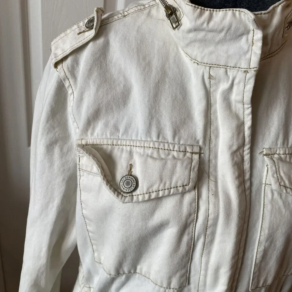 Ashley Vintage Charm Denim Jacket Women’s Size Medium Ivory Full Zip - Picture 4 of 13